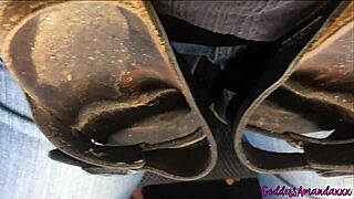 She sneaks into public bathroom pisses dirty feet fucks dildo