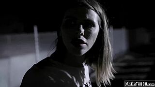 petite teen dominated by huge cock in dark night taboo threesome