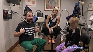 Dr Tampa, sophomore channy crossfire spreads shaved pussy for patient exam backstage