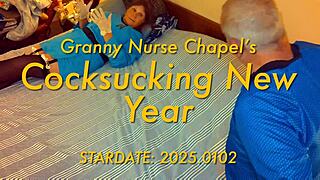 granny nurse deepthroats cock in homemade hospital cosplay closeup