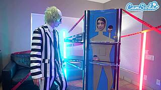 Beetlejuice cosplay threesome ravages wednesday addams and busty stepmom