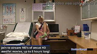 Dr Tampa, sophomore channy crossfire spreads shaved pussy for patient exam backstage