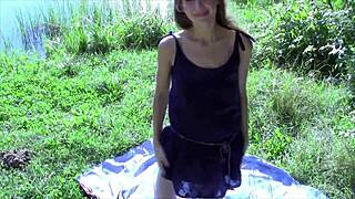 Beautiful Blonde Amateur Sucks Cock Doggystyle in Outdoor Woods Lake Sex!