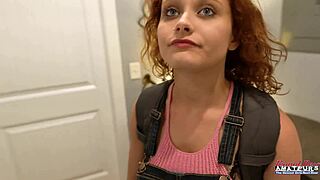 inked petite ginger gags hard on dildo then fingers her dripping pussy!