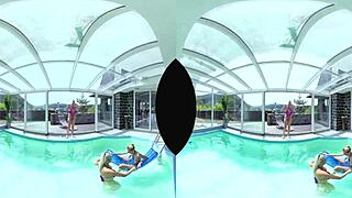 Foursome Slams Big Tits Poolside Hard