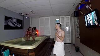 GAUCHO PUSSYHUNTER POUNDS LADY MILF JOY CARDOZO'S TITS AND PUSSY IN STEAMY SAUNA.