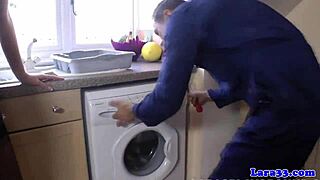 plumber ravages classy milf's trimmed pussy in stockings