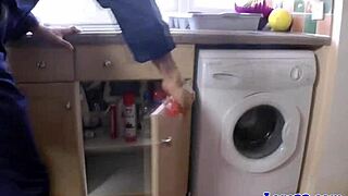 plumber ravages classy milf's trimmed pussy in stockings