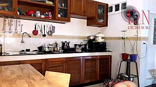 Housewife Maid In Pantyhose Cooks Naked Then Orgasms In Kitchen