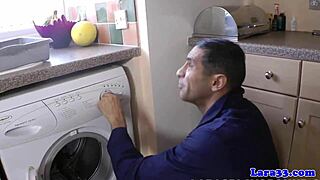 plumber ravages classy milf's trimmed pussy in stockings