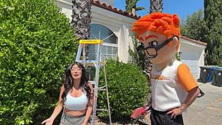 busty cami rides big cock doggystyle in wild garden