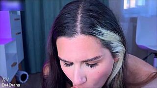 sensual deepthroat blowjob with sloppy spit and ball licking closeup