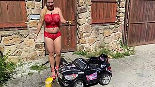 whoa busty milf lenushka doll squirts buckets fingering her curvy tits in heels car