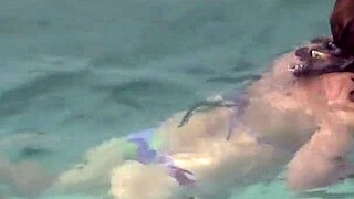 beach excitement leads to stepmom stroking stepson cumshot on hairy pussy