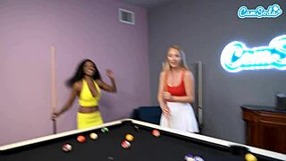 amateur college lesbians ravage each other on pool table pre-finals