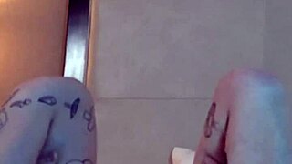 he laps at petite tatted teen's shaved pussy until she squirts in ecstasy