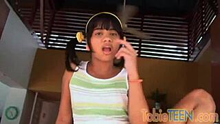 tobie teen 18+ fingers petite colombian brunette pussy solo small tits striptease teasing undressing clothes ripped masturbation