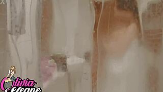 Your busty british neighbor with big natural tits showers flashing chubby curves for peeping eyes