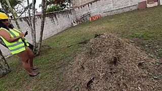 hairy latina pussy gapes wide from huge anal toys outdoors in public fetish