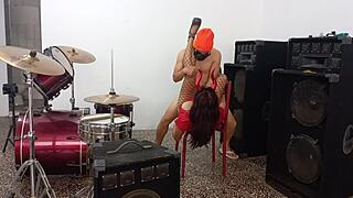 Rock Band Queen Halloween Fuck With Athletic American's Huge Cock Riding Like Wild Slut In Music Rehearsal