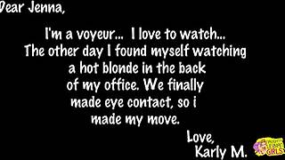 voyeur karly m lures jenna into wild lesbian dildo fingering pussy licking frenzy