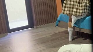perverted stepdad spies stepdaughter fingering asshole after school then jerks off behind her back