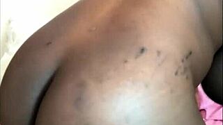 Pregnant ebony girlfriend rides dildo at home