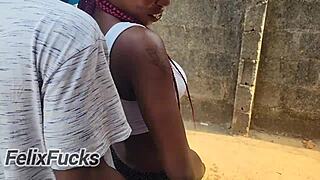 olosho house ebony cougar bends skirt up for public quickie cock slam