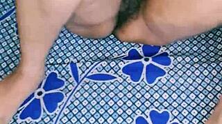 Chubby Indian Housewife Presses Huge Saggy Boobs Fingers Wet Hairy Pussy