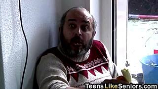 Blonde Glasses Teen Craves Sucking Old Man's Thick Cock