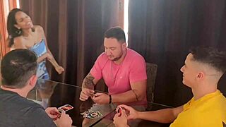 My husband calls friends for cards but I sneak off to fuck all three