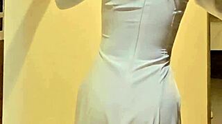 vietnamese beauty flashes wet pussy under traditional dress abroad