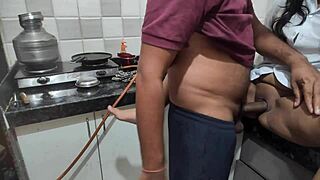 college girl gets fucked quick in kitchen by horny indian guy