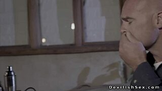 Bald Husband Pounds Busty Wife's Shaved Pussy with Monster Cock in Hardcore Bang