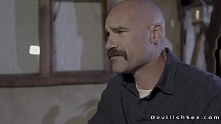 Bald Husband Pounds Busty Wife's Shaved Pussy with Monster Cock in Hardcore Bang