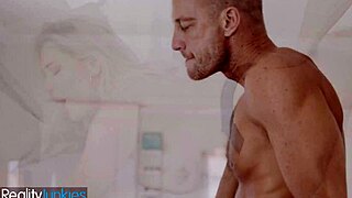 Busty blonde babe fucks hunk doggystyle after bar pickup
