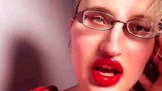 PERFECT RED LIP GLOSS LIPSTICK FINDOM JERK OFF