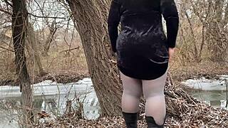 i watch my mother-in-law pee outdoors in white pantyhose and big panties