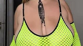 Stepmom's HUGE natural tits shake wildly as she begs to fuck on the bed!