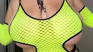 Stepmom's HUGE natural tits shake wildly as she begs to fuck on the bed!