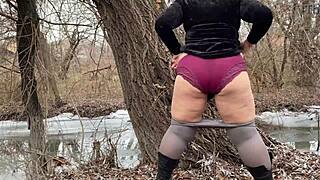 i watch my mother-in-law pee outdoors in white pantyhose and big panties
