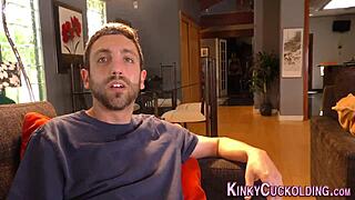 the mistress binds her fiance in chastity while she rides a monster cock for a huge cumshot humiliating him completely