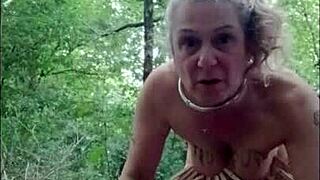 Bound french milf slave humiliated outdoors with toys!