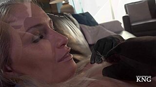 milf strokes to glove fetish climax
