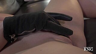 milf strokes to glove fetish climax