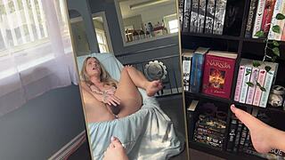 Nerdy Blonde's Pussy Creams Up Watching Massive BBC Dildo Play