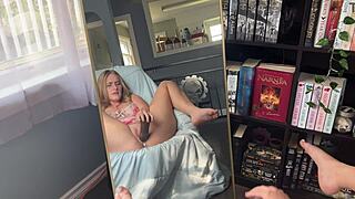 Nerdy Blonde's Pussy Creams Up Watching Massive BBC Dildo Play