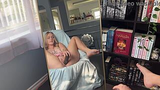 Nerdy Blonde's Pussy Creams Up Watching Massive BBC Dildo Play