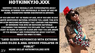 Hotkinkyjo crams extreme long dildo anal opener causing public prolapse outdoor