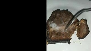 guy eats bolo covered in thick sticky cum from blowbang bukkake